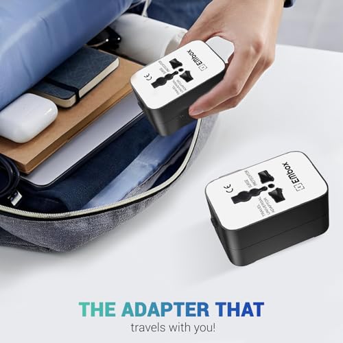 Image of Embox Universal Travel Adapter | All-in-One Worldwide Charger Adapter with Type C, USB & Type A Ports | Supports 224+ Countries | International Plug for Phone, Laptop, Gadgets (White & Black)
