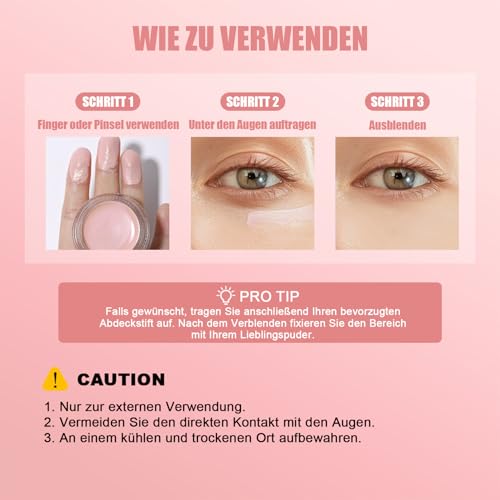 Under Eye Brightener, Augenpflege Concealer, Aufhellender Under Eye Color Correcting Mittlere Deckkraft, Feuchtigkeitsspendend Concealer Augenringe, Wasserfest & Langanhaltend Unteraugen Farbkorrektor