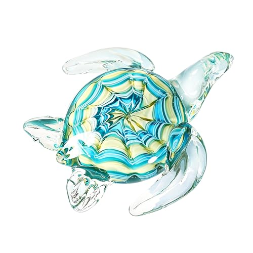 QFkris 6" Blown Glass Sea Turtle Figurine, Handmade Glass Sculpture for Valentines Day Gift, Home Decor, Birthdat Present