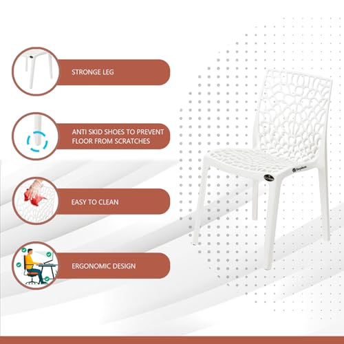 Image of Web Plastic Chair Living Room Without Arm Chair (Jali) Gloss Finish Chair Home, Office, Restaurant, Cafe, Garden, Stackable Chair (2, White, Standard)