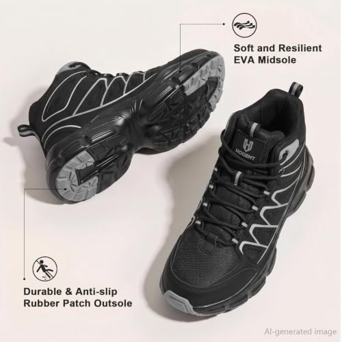 Image of Hogent Steel Toe Shoes for Men Women - Non Slip & Lightweight Work Shoes | Shock Absorption Cushion Sole, Breathable Safety Shoes, Ideal for Construction, Warehouse, Kitchen Work, Food Service