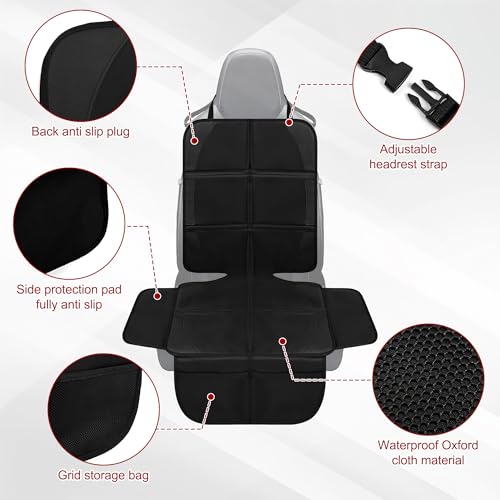 Image of JEYODA Car Seat Protector, Baby Car Seat Protector, Thick Padding, Seat Protector with Mesh Storage Pockets, Non-Slip Padded Backing for Child Pet (red Liner)