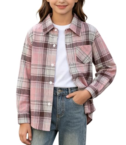 Image of SANGTREE Women and Girls Long Sleeve Flannel Casual Button Down Plaid Shirt