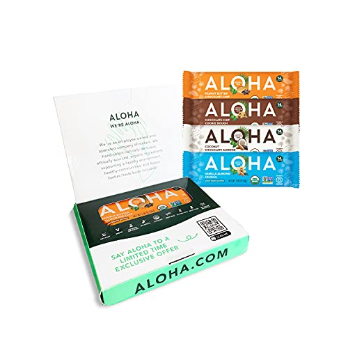 ALOHA Organic Plant Based Protein Bars Trial Pack - 4 Flavors - 1.98oz Bars - Vegan Snacks, Low Sugar, Gluten-Free, Low Carb, Paleo, Non-GMO, Stevia-Free, No Erythritol ALOHA Organic Plant Based Protein Bars Trial Pack - 4 Flavors - 1.98oz Bars - Vegan Snacks, Low Sugar, Gluten-Free, Low Carb, Paleo, Non-GMO, Stevia-Free, No Erythritol