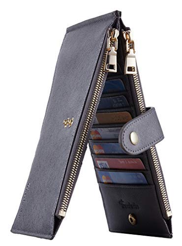 Travelambo Womens Walllet RFID Blocking Bifold Multi Card Case Wallet with Zipper Pocket Crosshatch (Gold Greyish 4095F)