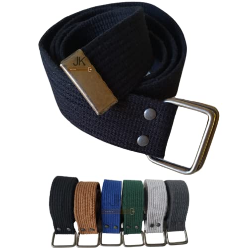 Cinto Lona Masculino 2 Fivelas Meia Argola Quadrada 4cm Linha Basic JK (Regulável, Preto)