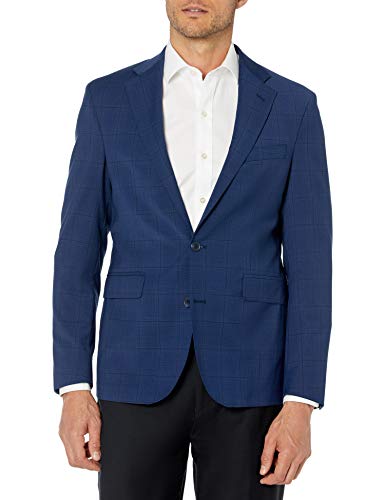 Cole Haan Men's Slim Fit Stretch Suit Separates-Custom Jacket & Pant Size Selection, Blue Plaid, 46R