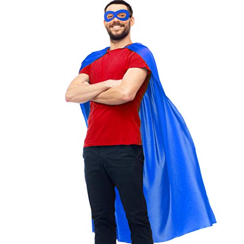 Superhero-Capes and Masks for Adults Bulk, Super Hero Dress Up Costume for Men Role Play Party Favors, 7 Pack (Blue)