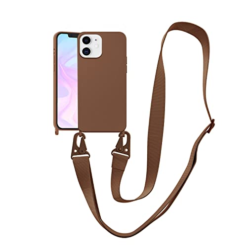 Image of Compatible with iPhone 12 Mini Case with Lanyard Crossbody iPhone Case with Strap Adjustable Shockproof Drop Protection Silicone Phone Cover for iPhone 12 Mini 5.4'' Brown