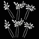 6 Pcs Silver Leaf Bride Hair Pins Crystal Rhinestone Hairpins Bridesmaids Bridal Hair Pieces Wedding Hair Clips Party Hair Accessories for Women and Girls