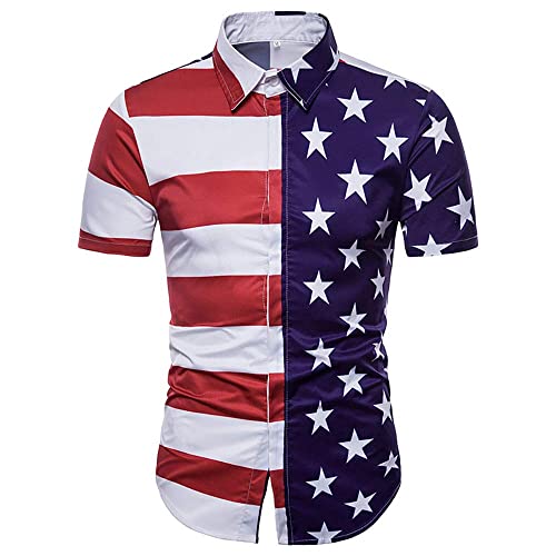 GRAJTCIN Mardi Gras Short Sleeve Shirt St.Patrick's Day American Flag Button Down Shirts 4th of July Patriotic Shirt for Men