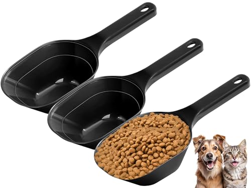 3PACK Dog-Cat Food-Scoop Measuring-Cup,1 Cup Capacity Versatile Plastic Pet Food Scoop with Measuring Lines 1 Cup and 1/2 Cup for Precise Portion Control (Black)