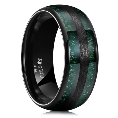 King Will Nature Alliance pour homme en carbure de tungstène noir avec incrustation en bois vert 8 mm Taille, 64.7 (20.6), Métal non précieux, Aucune pierre...