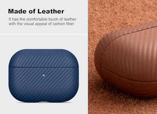 Image of Haobobro Leather Case - for AirPods Pro 3 Case Cover - Selected Skin-Friendly Leather, with Carbon Fibre Texture, Handmade Drop Protective Hard Cover for AirPods Pro 3rd Generation Earbuds - White