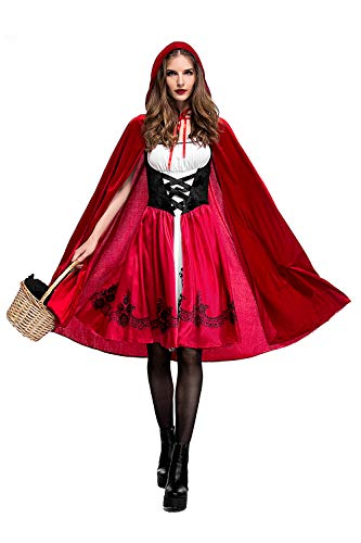 Cuteshower Women Little Red Riding Hood Costume Halloween Hood Cape Party Dress (Medium, Red)