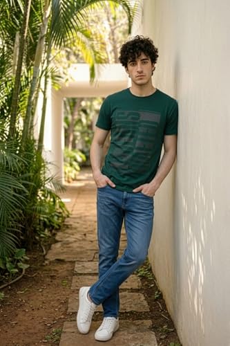 Image of Louis Philippe Men's Slim Fit Signature Graphic Print Premium Breathable Cotton, All Day Comfort Half Sleeve Crew Neck Tshirt