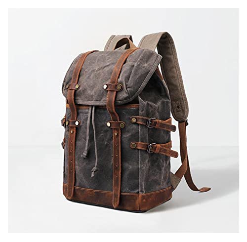 Waxed Canvas Backpack For Men Vintage Leather Mens Racksack Large Mens Backpack Bag(Army green)4