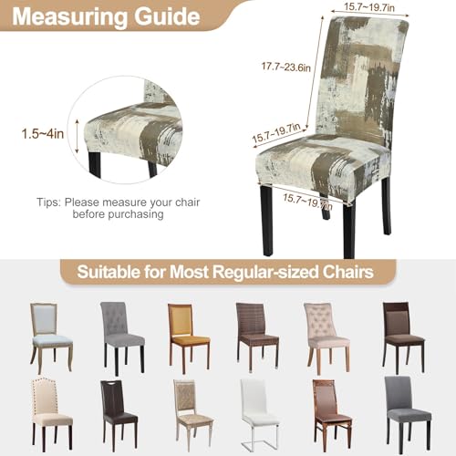 Image of SearchI Dining Room Chair Covers Set of 4, Stretch Printed Floral Parsons Chair Slipcovers Removable Washable Kitchen Chair Protector Cover for Dining Room, Hotel, Ceremony (Brown Abstract Pattern)