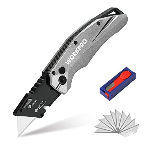 WORKPRO Folding Utility Knife, Heavy Duty Metal, Quick Open Axis Lock Box Cutter, Quick Change Blade Razor Knife, 1PC with 10 Extra SK5 Blades