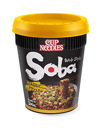 Nissin Cup Noodles Soba Cup Classic - Juego de 4 pastas instantáneas japonesas con salsa yakisoba y verduras (4 x 90 g)