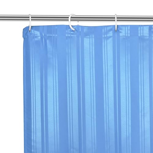 Image of Encasa XO Waterproof Shower Curtain for Bathroom 6 x 6 feet(183x183 cm), Anti-Fungal Polyester Washroom Curtain with 12 Hooks, Wet & Dry Partition Toilet Curtains Stripe Blue