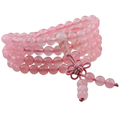 (Rose Quartz-6mm) - Shanxing 108 Prayer Beads Mala Bracelet Tibetan Buddhist Buddha Meditation Stone Necklace