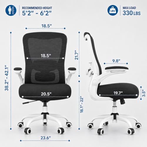 Image of Ergonomic Office Chair for Long Hours, Adjustable Padded Lumbar Support for Lower Back Relief, 330 lb Capacity, Comfortable Computer Desk Chair for Home Office, Work & Study