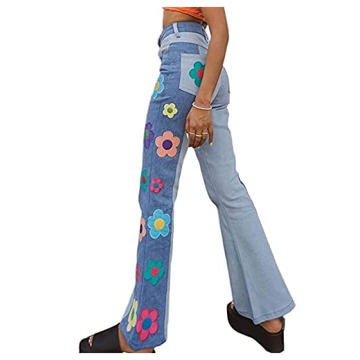 Briskorry Dam säckig jeans Y2K stil jeans med hög midja, raka jeans med breda ben, mode lösa flare pennbyxor slagjeans, fritidsbyxor pojkvän jeans .., Blå-a, M