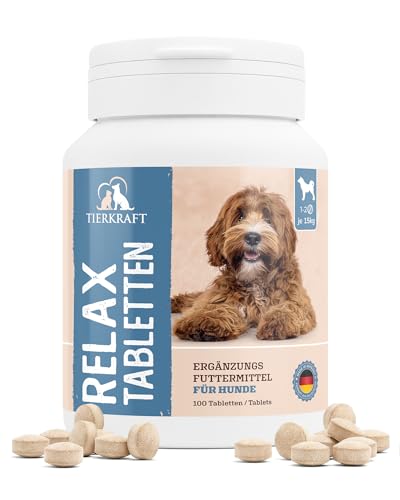 Relax Tabletten für Hunde – 100 Stück – Beruhigungsmittel bei Stress, Angst & Silvester – Natürliche Unterstützung mit Baldrian & Johanniskraut – Made in Germany – Für alle Rassen