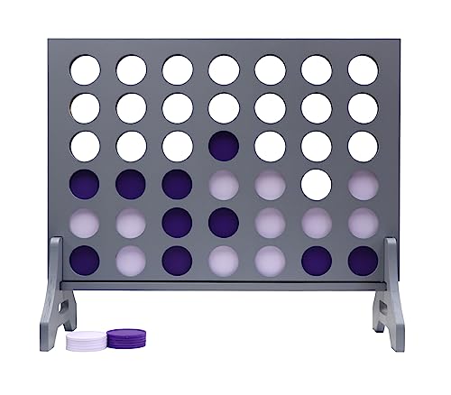 Image of Giant 4 in a Row Game for Family & Adults - Tailgating Pros Jumbo Grey Wooden Four in a Row Indoor & Outdoor Yard Game for Family Party Fun, Portable Activities for Patio, Backyard, and Camping
