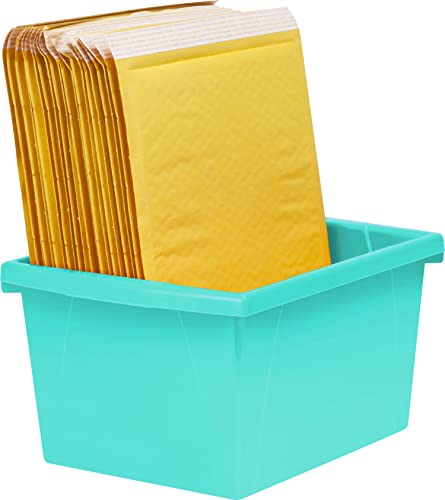 Image of Storex 4 Gallon Storage Bin - Plastic Classroom Organizer for Books and Supplies, Teal, 6-Pack (61477C06C)