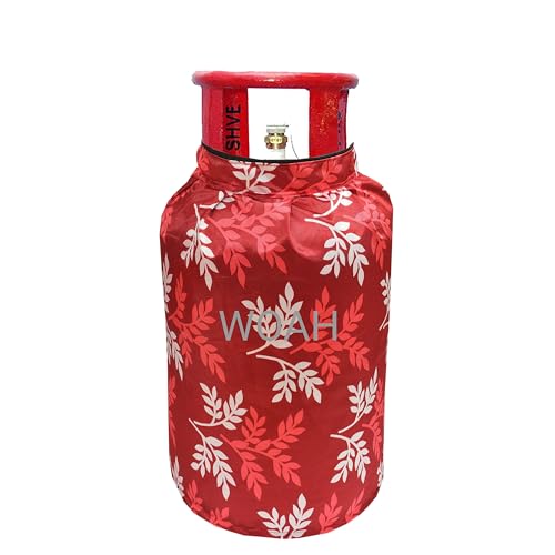 Image of Woah Cotton DustProof and Dustproof LPG Gas Cylinder Cover| Top Design Stain| Dust| DustProof PVC LPG Gas Cylinder Cover, Polyester Gas Tank Cover Fits StandardG (Pack of 2, Red Leaf)