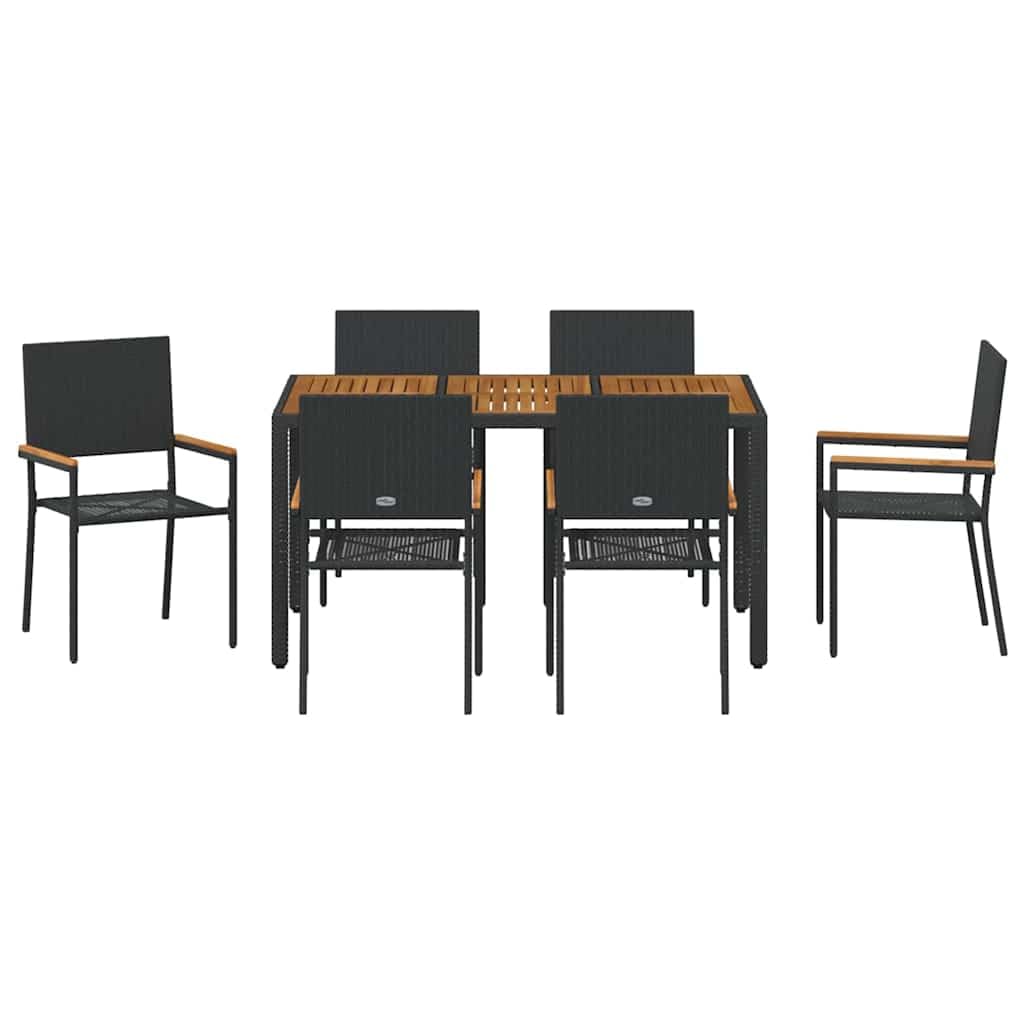 Zestaw do jadalni w ogrodzie 7 pcs Czarny polirattan nowoczesny meble tarasowe stół 190x90 cm krzesła 6 szt ergonomiczne siedziska stalowa rama do spotkań rodzinnych i przyjęć na zewnątrz