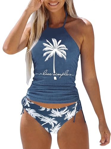 Image of Womens Two-Piece Tankini Set Cow Skull with Leopard Print Sets Swimwear Tankini Top Sets Swimwear