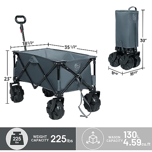 Timber Ridge Outdoor Collapsible Wagon Utility Folding Cart Heavy Duty All Terrain Wheels For Shopping Camping Garden With Side Bag And Cup Holders, Grey #TOP6