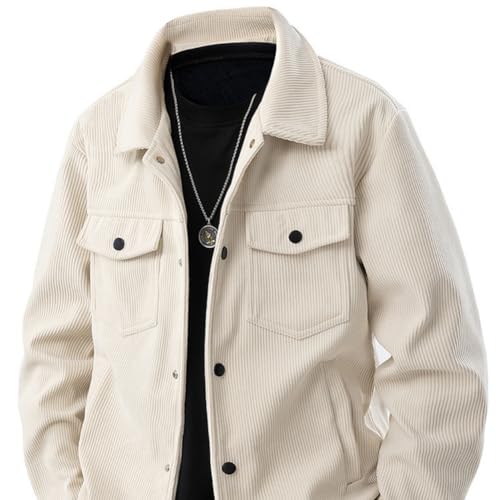 Men's Corduroy Button Lapel Work Jacket, Casual Long Sleeve Flap Pocket Autumn Coat2