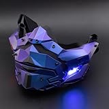 Zhongren LED Cyberpunk Mask for Men Half Face or Full Face Mask Detachable with Adjustable Light for Holloween Cosplay Costume Holiday Party Tactical Movie Prors (Purple-Blue Gradient)