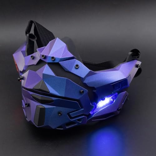 Zhongren LED Cyberpunk Mask for Men Half Face or Full Face Mask Detachable for Holloween Cosplay Costume Holiday Party Tactical Movie Prors-Not Included Battery (Purple-Blue Gradient)