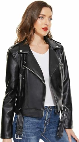 Image of Leather Jacket for women biker black