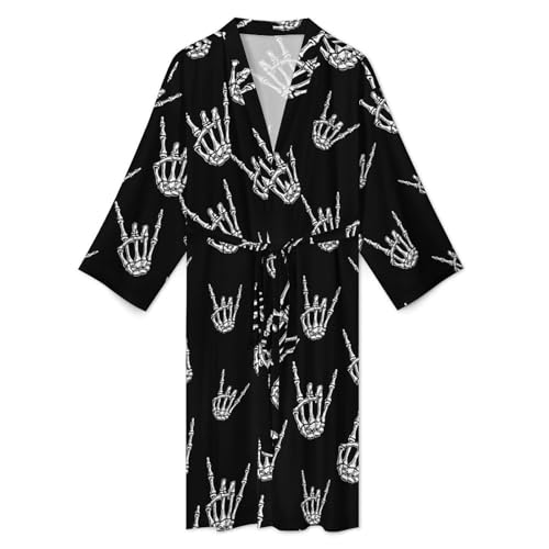Rock N Roll Skull Hand Mens Summer Robes Lightweight Bathrobe Bath Robe Knee Length Shawl Collar Loungewear3