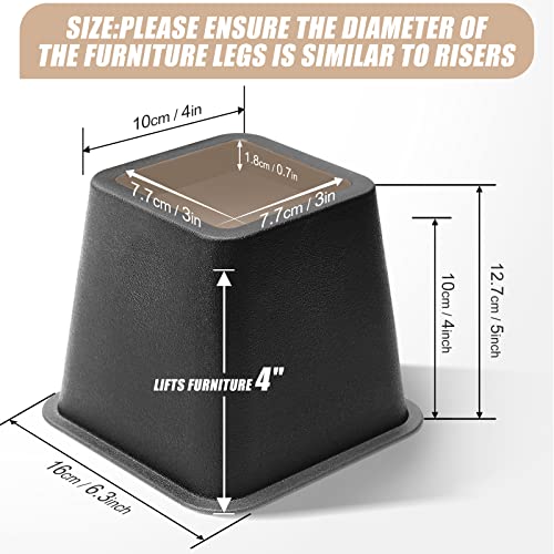 Usion Bed Risers 4 Inch, Set Of 6 Bed Lifts Risers Up To 3300 Lbs,Square Risers Blocks For Sofa,Table,Couch,Chair Or Desk,Dorm Room(Black) #TOP1