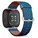 CJBROES Replacement Leather Watch Band, Compatible with Fitbit Versa 3 and Fitbit Sense of Wristband Bracelet Accessory - Blue Lines on Black