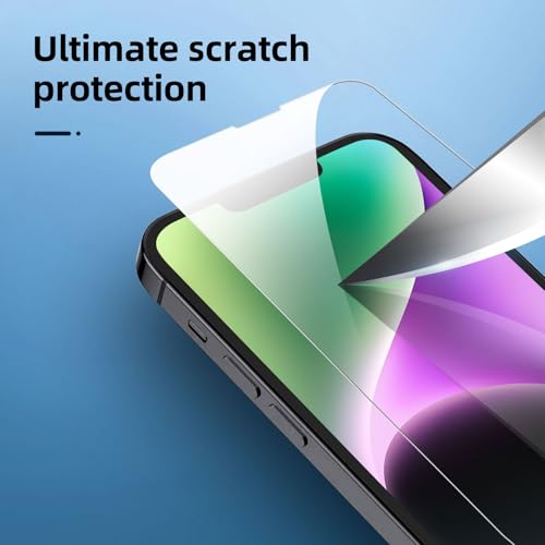 Image of NEW'C 4 Pack, 2 Pack for iPhone 14 Screen Protector (6.1 inch) + 2 Pack Camera Lens Protector, Sensor Protection,Case Friendly Tempered Glass Film