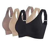 Intogo 3er Pack BH Damen ohne Bügel Push Up BH Weicher Halt & Seitenschutz Nahtloser Vollcup Bügelloser Sport-BH Bequem Starker Büstenhalter Verstellbar für Große Brüste