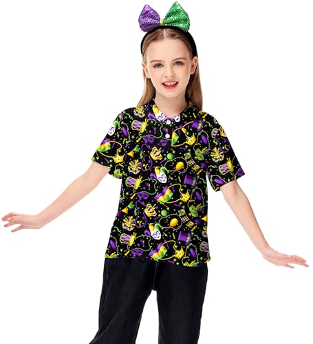 Image of AOBUTE Kids 4th of July Polo American Flag Short Sleeve Button Down Shirts Tops 3-14 Years