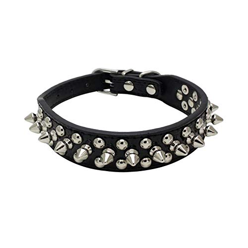 Hundehalsband mit Stacheln, Nieten, PU-Leder, Katzenhalsband, verstellbare Metallschnalle, Nieten, für kleine, mittelgroße und große Rassen, Mädchen, Jungen, Schwarz, Größe S