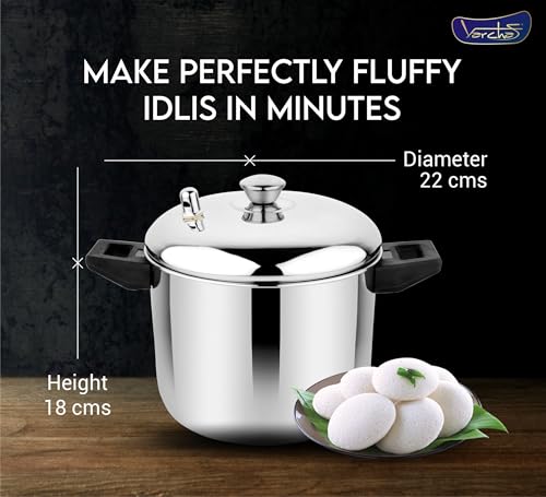 Image of VARCHAS Stainless Steel Idli Cooker with 4 Plates and Lid | 16 Idlis | Idly Maker | Silver | Steamer | Compatible with Gas and Induction
