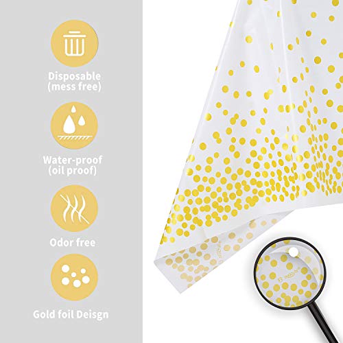 White And Gold Tablecloths For Party 4 Packs, 54X108 Inch Gold Dot Confetti Disposable Rectangular Plastic Table Cover For Bridal Shower Engagement Wedding Birthday Thanksgiving Christmas Bbq Party #TOP2