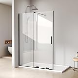EMKE Duschwand 120 cm Walk In Schiebetüren Duschtrennwand Für Badewanne Duschabtrennung Walk in Dusche 8 mm NANO einfach-Reinigung Beschichtung Glas Duschtür Schwarz Höhe 195 cm