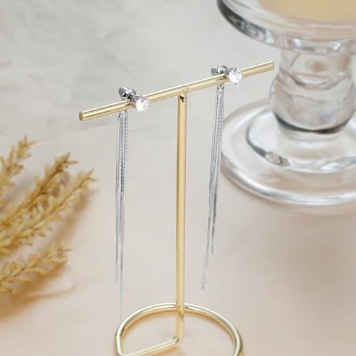 Dangle Earrings for Women, Dainty Long Drop Dangling Dangly Gold Threader Chain Earrings for Women Trendy, Silver Dangle Earrings with Cubic Zirconia as Wedding Prom Formal Jewelry3